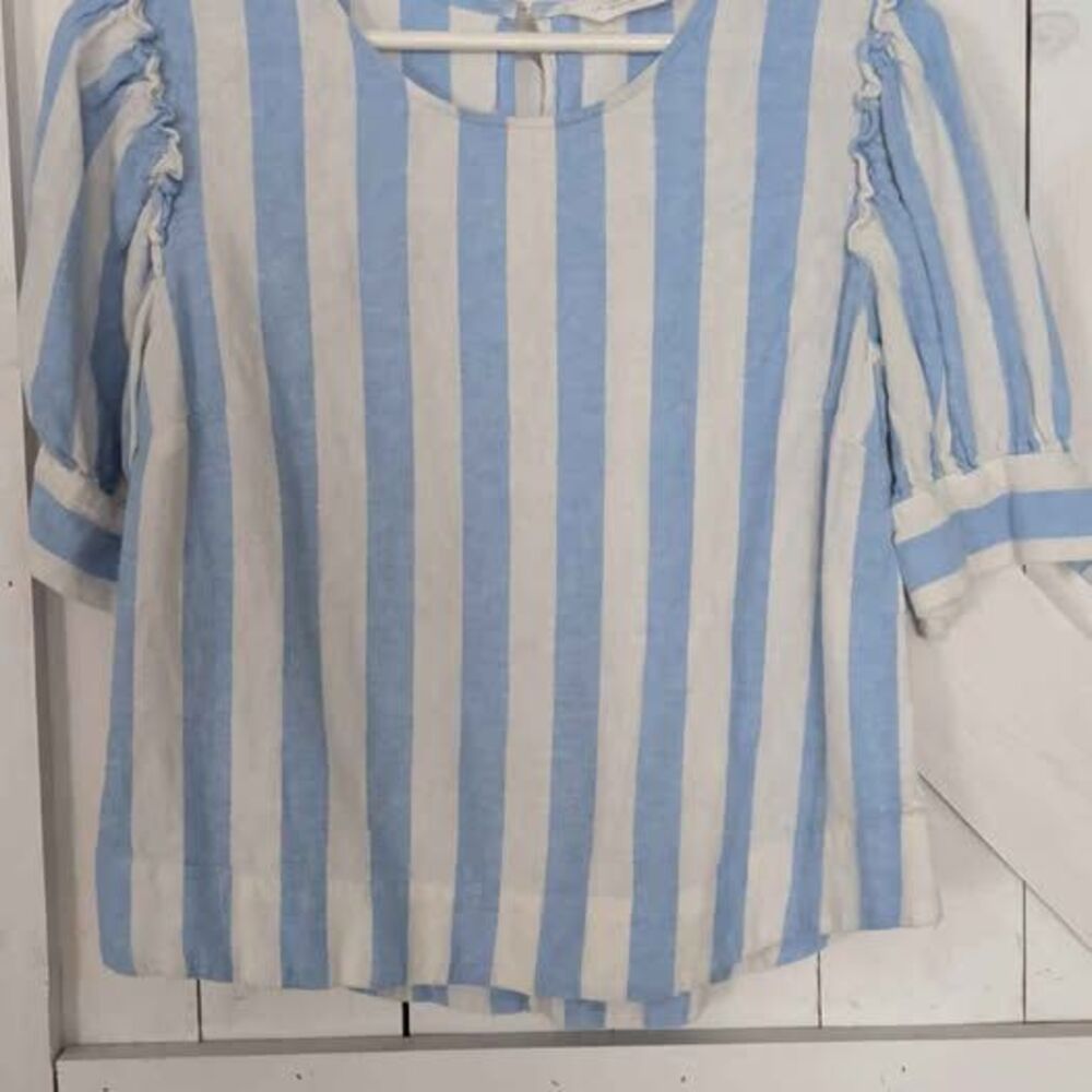 LC Lauren Conrad Blue White Striped Ruffle Sleeve Blouse Size S